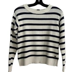 Roxy Women's White Black Striped Print Long Sleeves Crew Neck Sweater Size XS